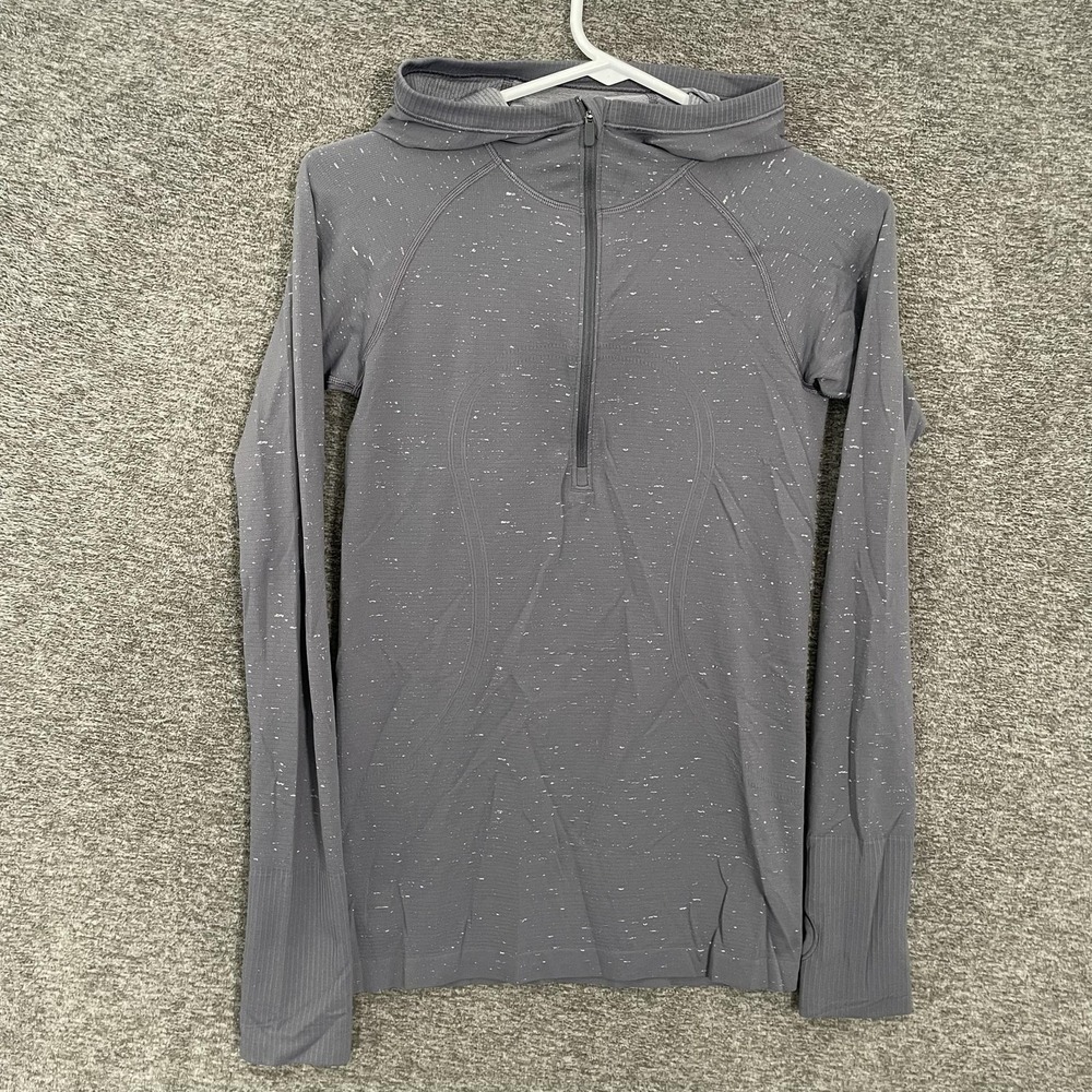 Lululemon Swiftly Tech Shirt Womens 6 Gray Hooded 1/4 Zip Long Sleeve Running